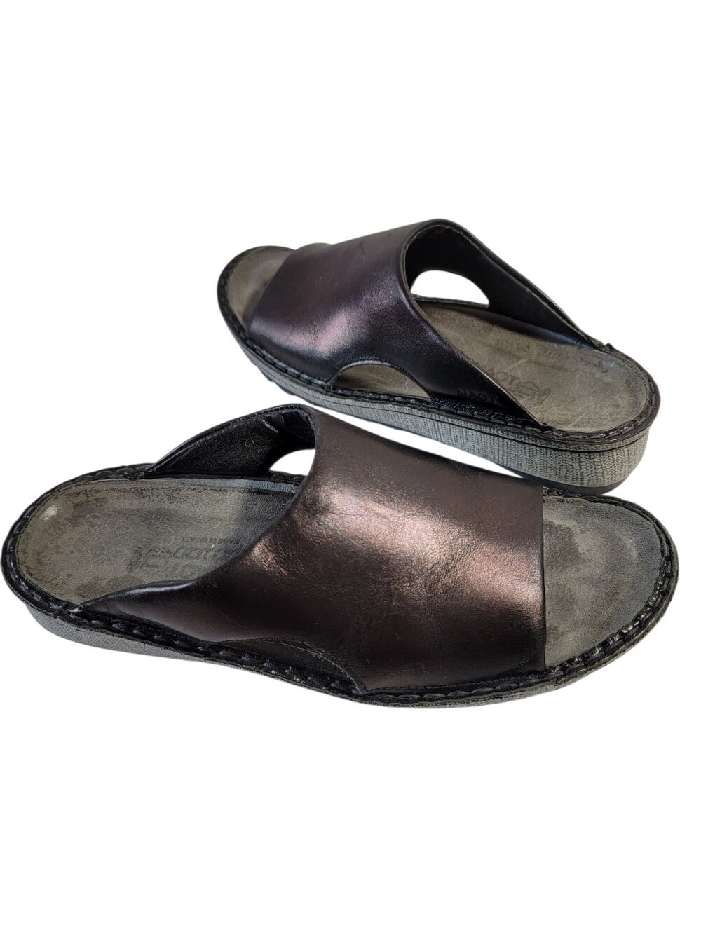 NAOT Rome Comfort Wedge Slide Sandals Sz 39 Leather Orthopedic Lightweight Chic